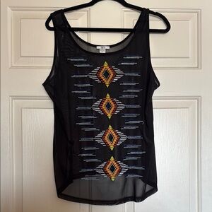 Bar III Black Sheer Tank with Vibrant Embroidery